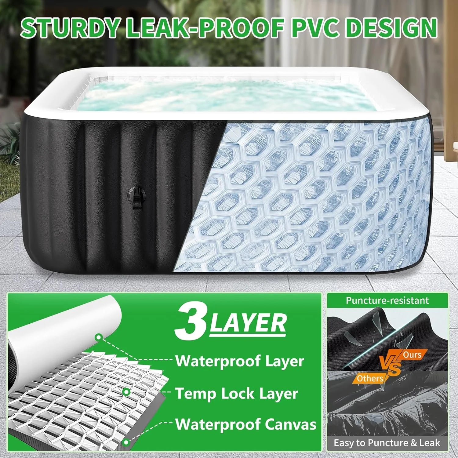 Outdoor Inflatable Hot Tub for 4-6 Person Square - 73 Inch Portable Hottub Spa with Control Panel, Blow up Spa Bathtub with 130 Soothing Bubble Air Jets, Cover, 2 Filter, 240 Gallon