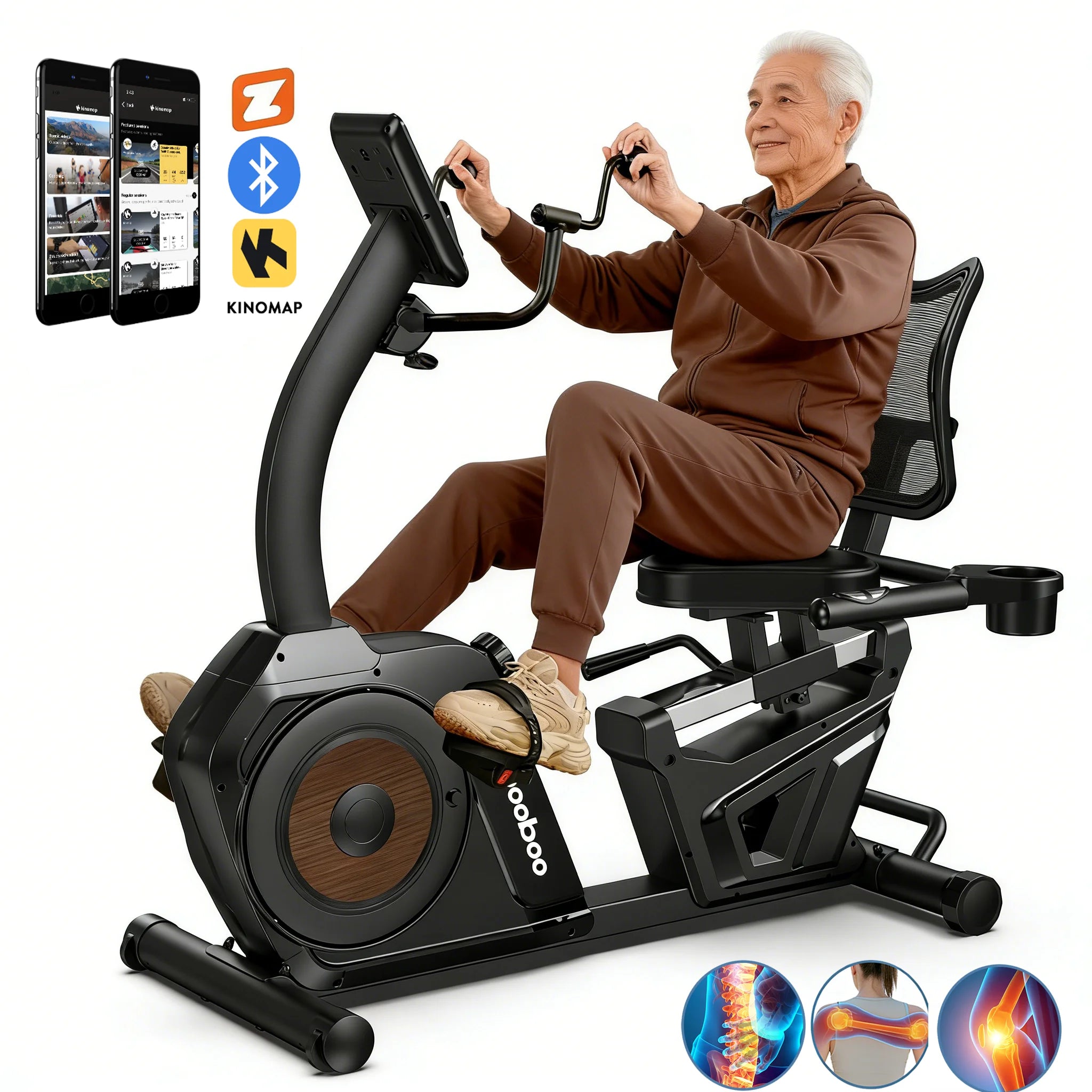 Magnetic Recumbent Exercise Bike, Stationary Bikes for Home with Arm Exerciser, with Ergonomic Backrest & Comfortable Seat, Smart APP, Pulse Sensor, 400LBS